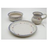 Art Pottery Stoneware with Red Hearts 3 Pieces