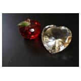 Apple & Heart Crystal Paperweights