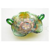 Fenton Green Carnival Glass Lotus and Grape