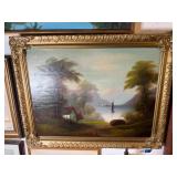 Lakeside Cottage & Sailboat Landscape Painting