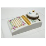 French Limoges Porcelain Inkpot w/Hinged Cap