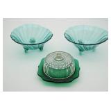 Jeannette Glass Swirl Ultramarine 3 Footed Bowls