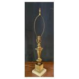Heavy Brass Candlestick Table Lamp w/Marble