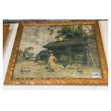 Country Farmyard Lithograph Print Woman