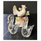 Crystal Swan Paperweights and Bird Music Box