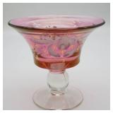 Hand Painted Cranberry Glass Footed Bowl