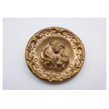 Art Nouveau Gold Tone Maiden Round Brooch