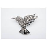 Silver Tone Flying Hummingbird Brooch