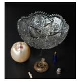 Crystal Bowl, Thimble, Porcelain Mini Doll & Etc.