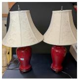 Pair of Red Porcelain Lamps