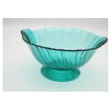 Jeannette Glass Swirl 10" Footed Bowl As Is