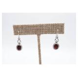 Sterling Silver Oval Garnet Earrings