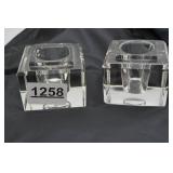 Pair of Heavy Block Crystal Cube Inkwells