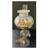 Electrified Oil Lamp w/Hand Painted Glass Shade