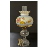 Electrified Oil Lamp w/Hand Painted Glass Shade