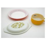 Pyrex Spring Blossom Green Lid, Red Pie Plate and