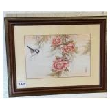 Asian Style Chickadee & Peony  Watercolor Print