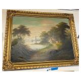 Victorian Landscape Oil Painting Coastal Estate &