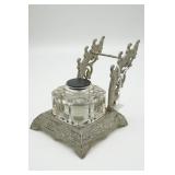 Victorian Ornate Desk Inkwell & Pen Stand Clear