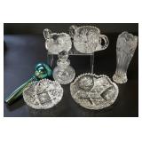 Assorted Cut Glasses Dishes, Sugar & Creamer &