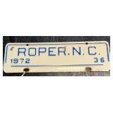1972 Roper, N.C. Town Tag #36