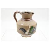 Mexican Stoneware Floral Pitcher Signed