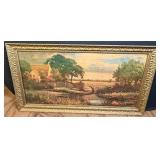 Country Landscape Print on Board Framed Large