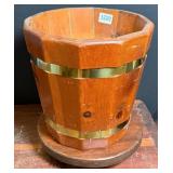 Wooden Bucket Planter with Polished Brass Bands