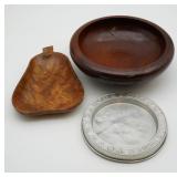 Turned Wooden Bowl Pear Shape Dish and Metal