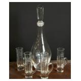 Etched Glass Cordial Decanter and Glass Set