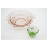 (2)Pcs Depression Glass Green 7 Pink