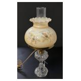 Electrified Oil Lamp w/Hand Painted Glass Shade