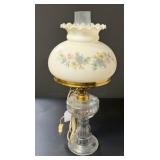 Electrified Oil Lamp w/Hand Painted Glass Shade
