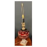 Hollywood Regency Red & Brass Table Lamp