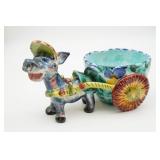 Hand Painted Italian Ceramic Donkey and Cart