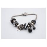 Sterling Silver Pandora Style Charm Bracelet Black
