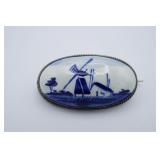 Vintage Oval Delft Porcelain Pin