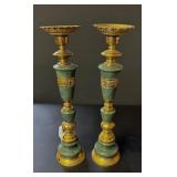 Vintage Green Candle Holders or Lamp Bases
