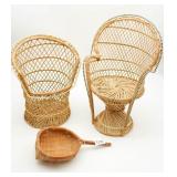 Miniature Bohemian Wicker Peacock Chairs &