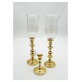 Baldwin Brass Candlestick Holders and 2 Glass