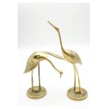 Brass Crane Heron Statue Pair Wading Birds Set