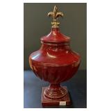 Red Porcelain Urn w/ Fleur-De-Lis Finial