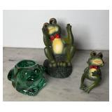 Indiana Glass Green Frog Votive and (2) Resin