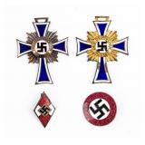 4 WWII Badges, Mothers Cross, Hitlers Youth, NSDAP