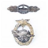 Lot of 2 German WWII Naval Badges E & U Boat