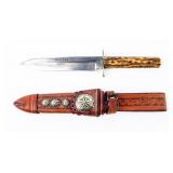 Knife Fixed Blade Antler Handle Bowie Knife