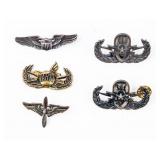 Lot Of Five U.S. Sterling Pins WWII Airforce & EOD