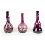 Antique Lot of 3 Barber Bottles  Amethyst Glass