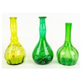 Antique Lot of 3 Barber Bottles  Green Glass