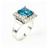 Jewelry 18kt White Gold Blue Topaz & Diamond Ring